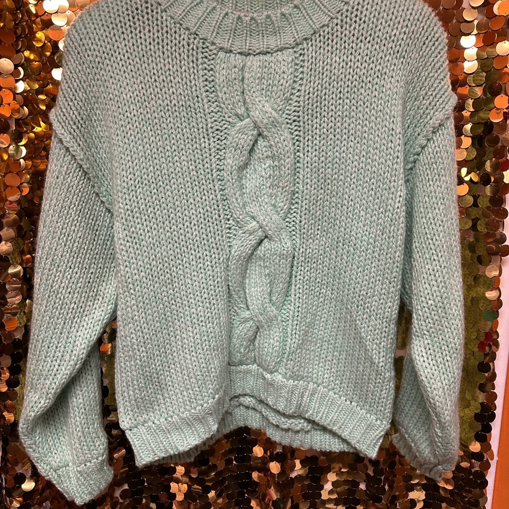 Cozy Mint Cable Knit Sweater